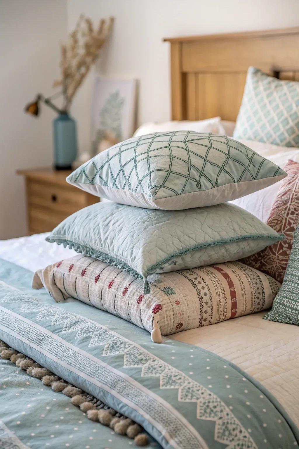 Arrange your pillows in layers for an elegant feel that beckons relaxation.