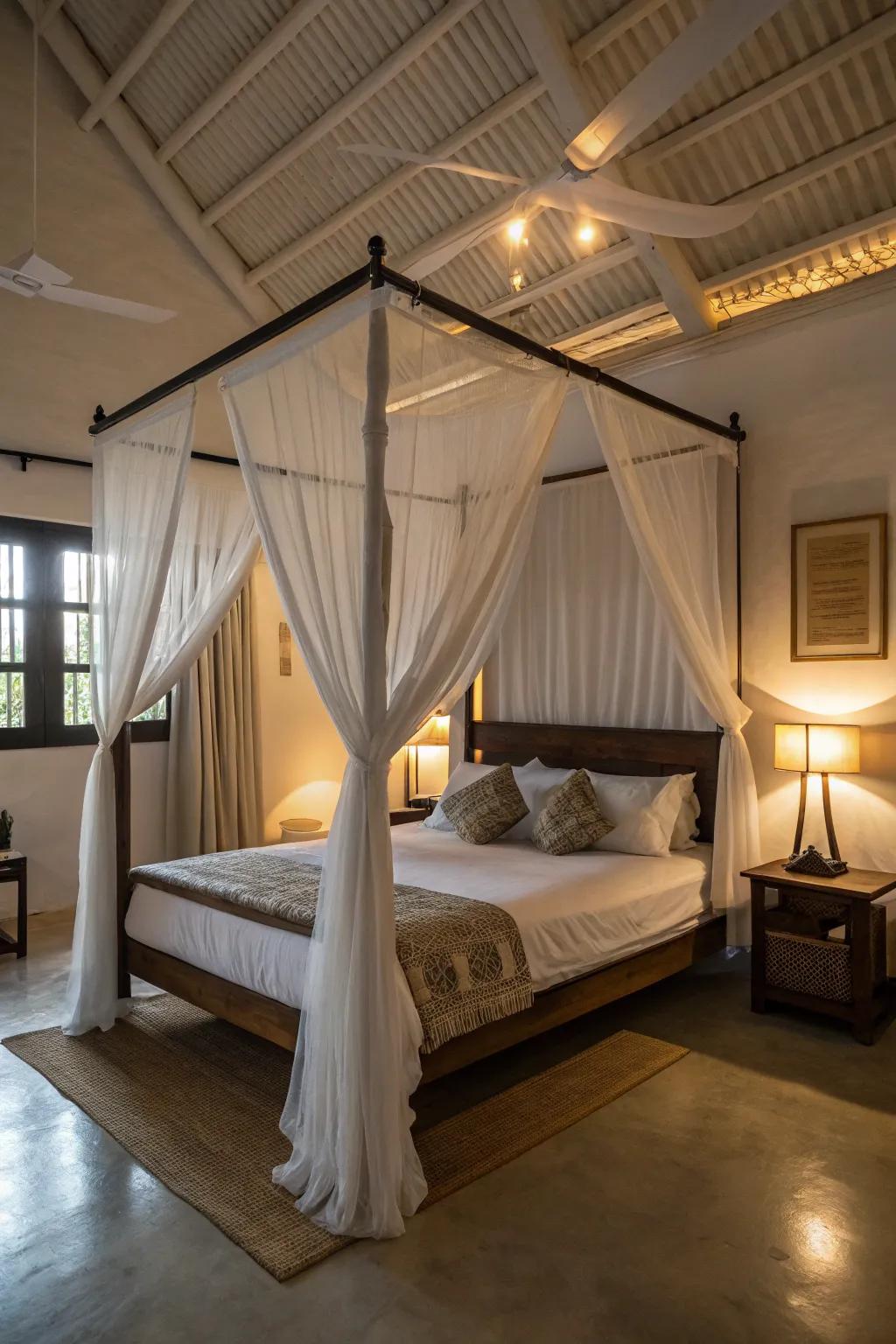 A canopy bed infuses elegance and provides a personal escape.