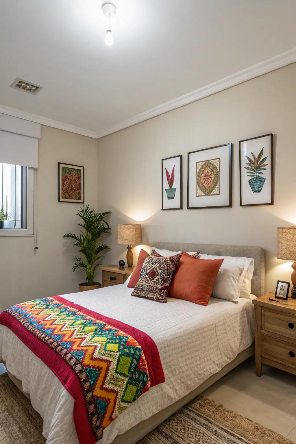 A harmonious mix of calming tones and bright accents creates an inviting space.
