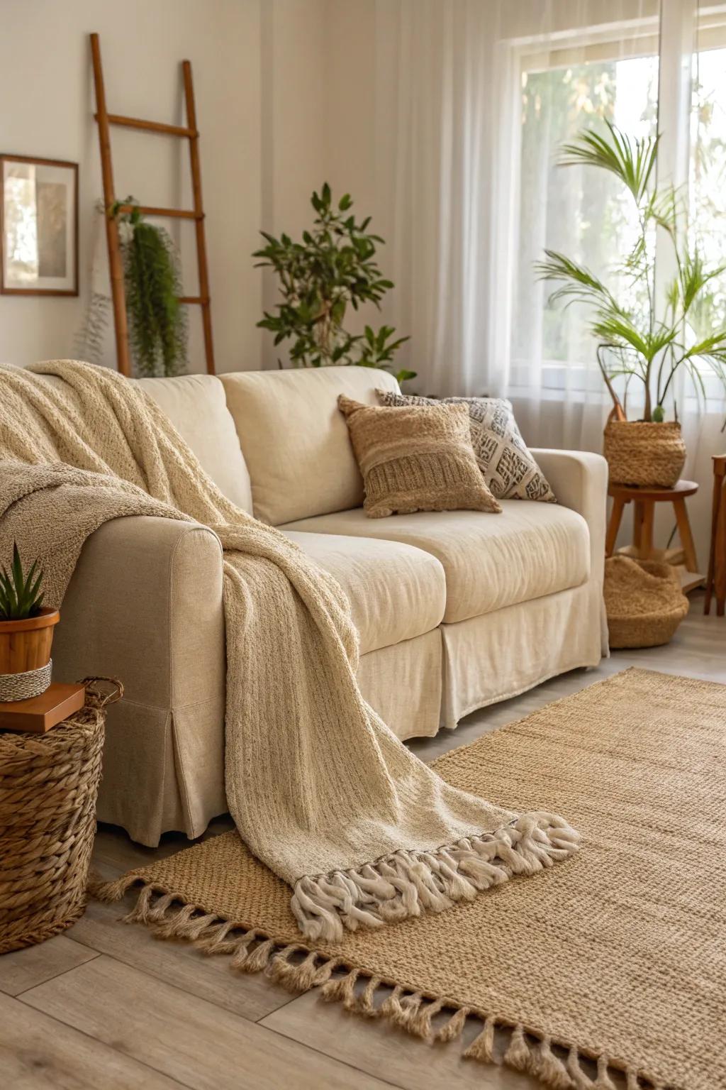 Combining textures adds dimension to a beige-dominated space.