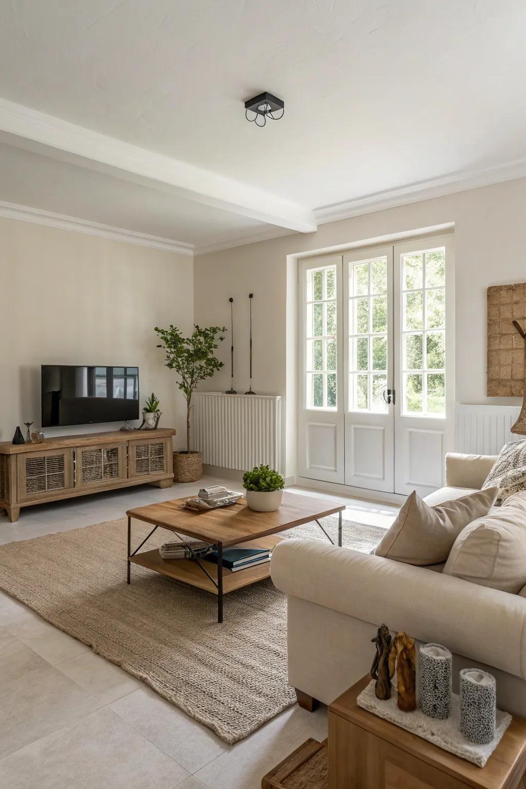 Neutral tones give a serene and spacious atmosphere