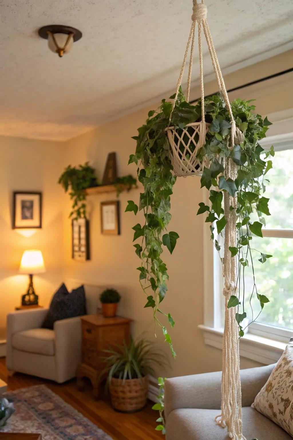 Bohemian style with knotwork plant holders.