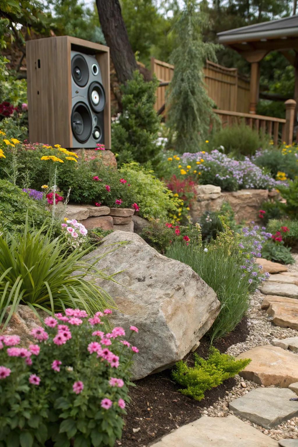 Audio systems cleverly masked as rocks, blending effortlessly into garden environments.