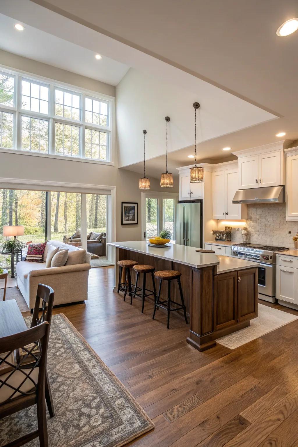 A kitchen with an open layout, blending perfectly into the living space.