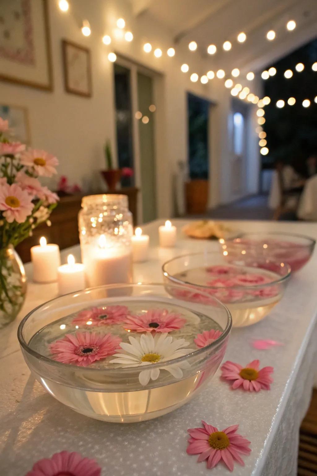 Drifting floral centerpieces introduce a touch of sophistication to any table setting.