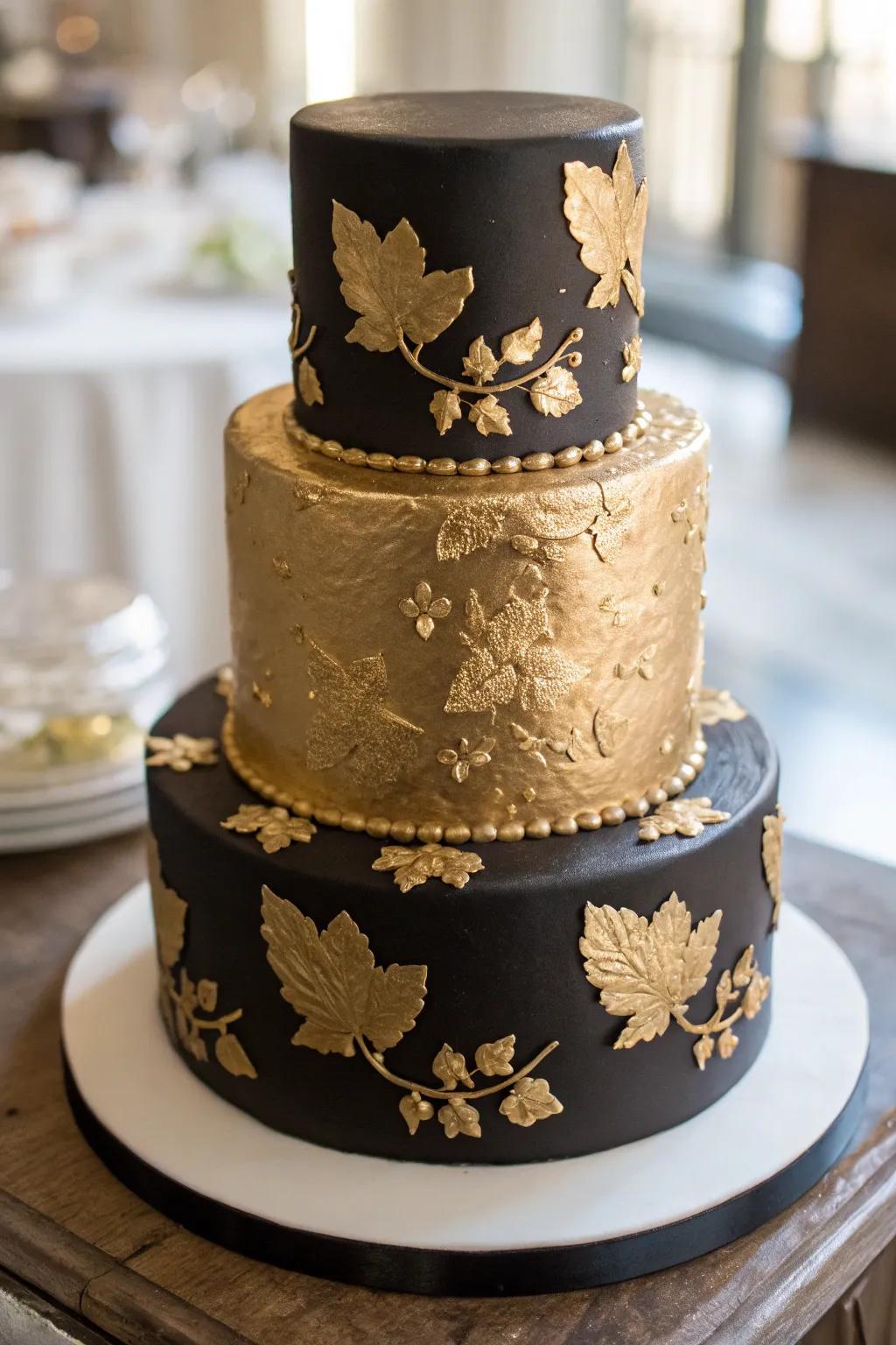 A luxurious cake wrapped in gilded sheet for a bold statement.