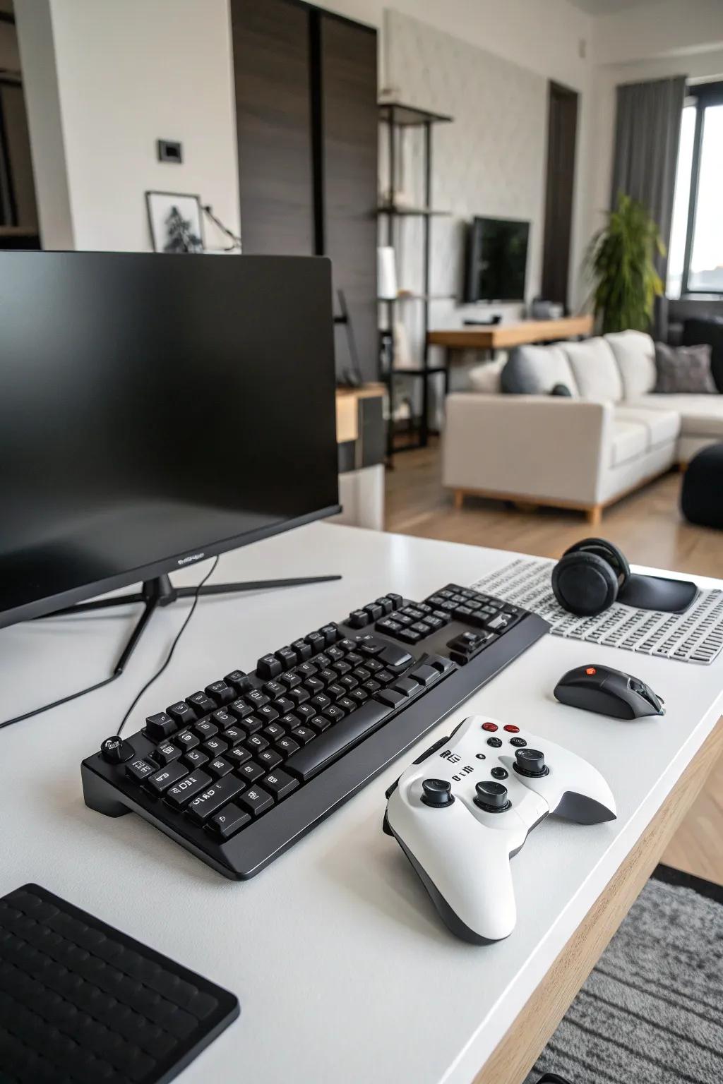 A simple black and white setup that showcases elegance and focus.