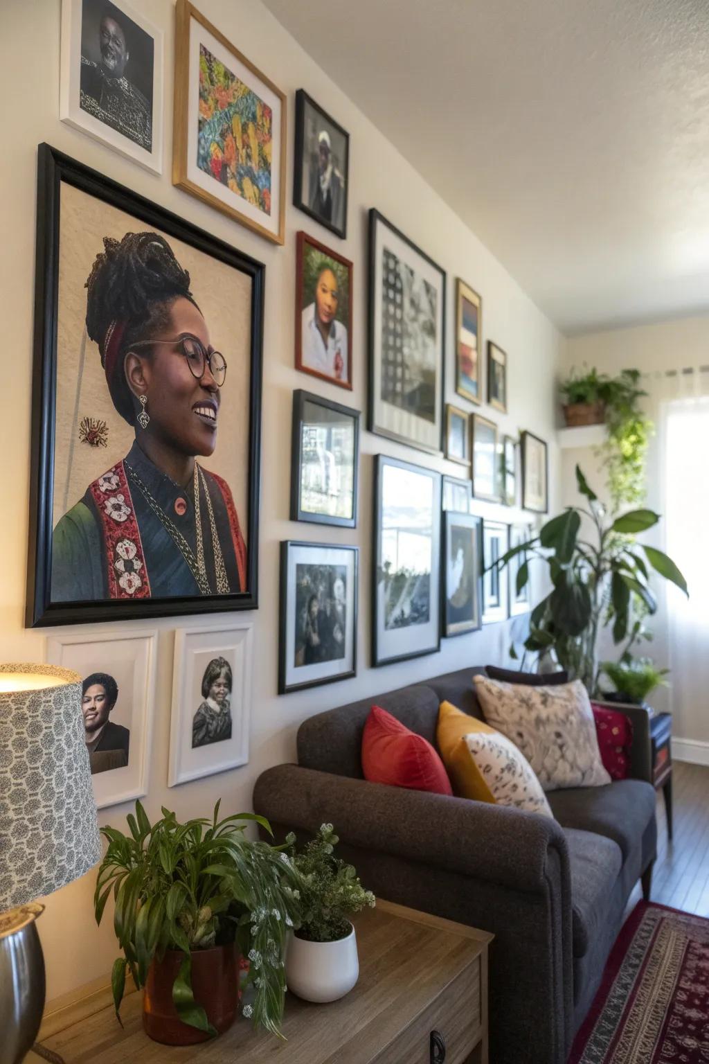 A wall adorned with inspirational figures and quotations.