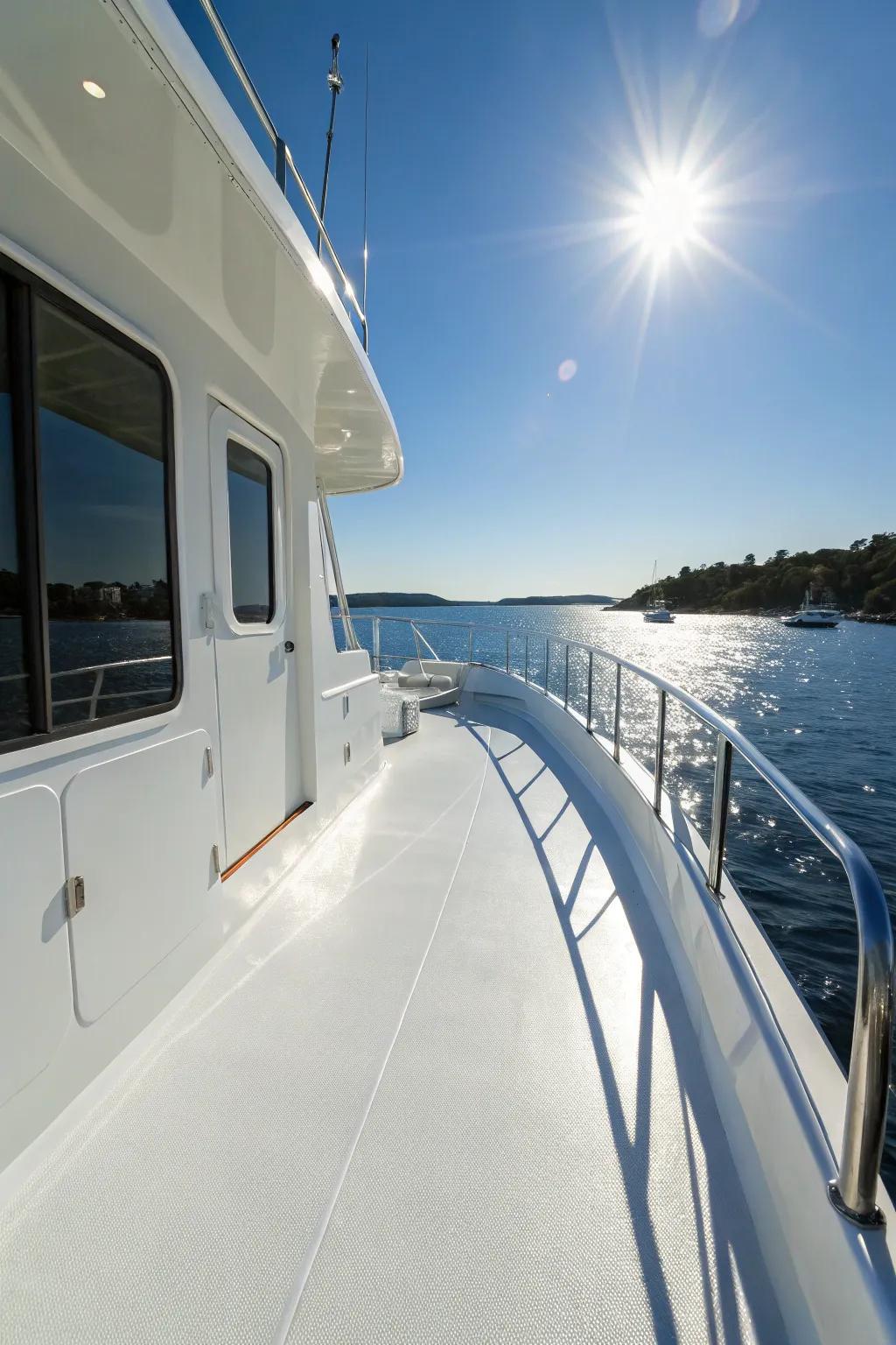 A classic white deck provides a timeless and pristine aesthetic.
