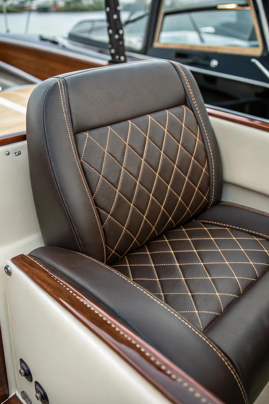 Enhance your boat's internal space with luxurious leather upholstery and elaborate stitching.
