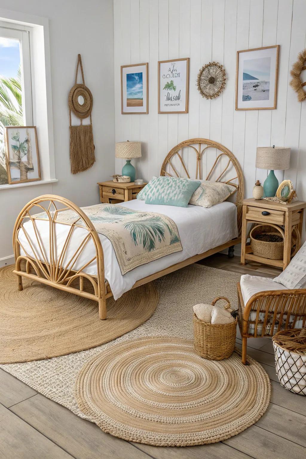 Natural materials such as cane and sisal make for a cozy, welcoming atmosphere.