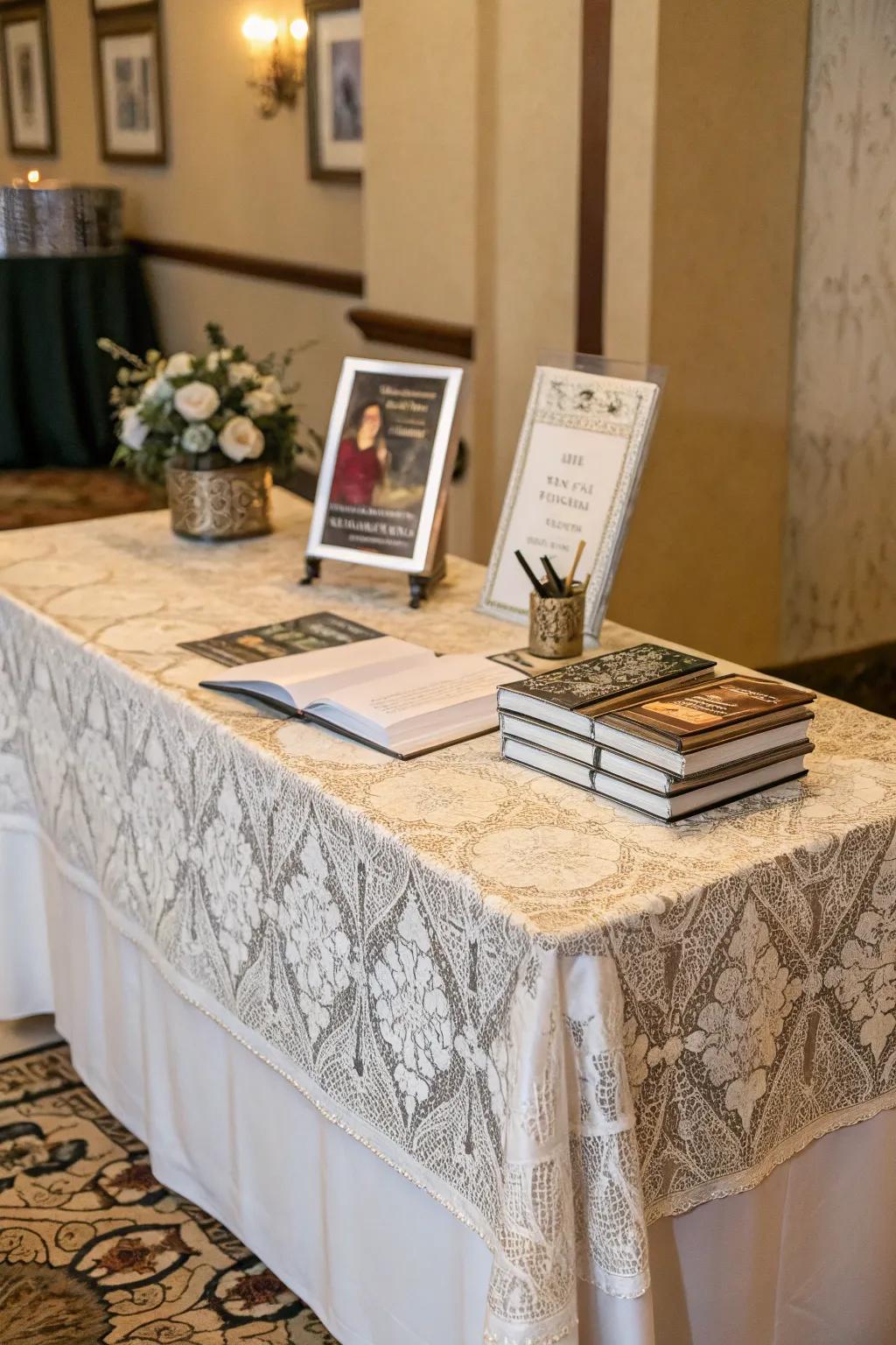 A thematic table covering sets the tone for the event.