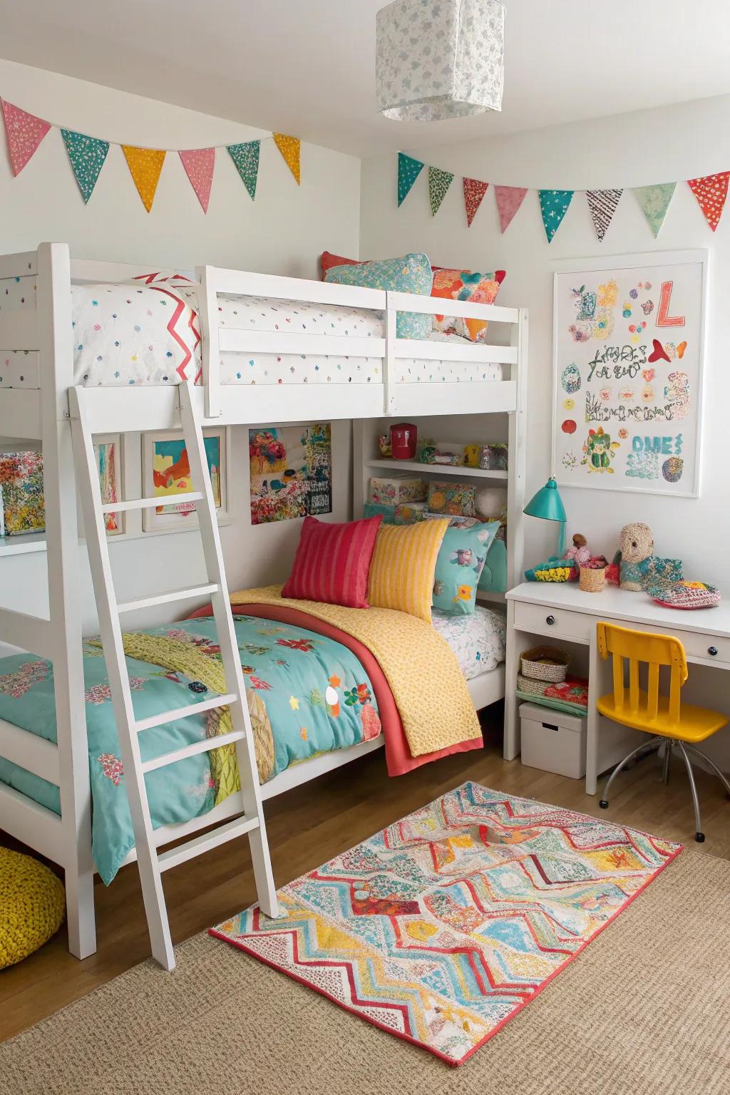 Stackable beds make excellent use of vertical space, an ideal solution for small, shared rooms.