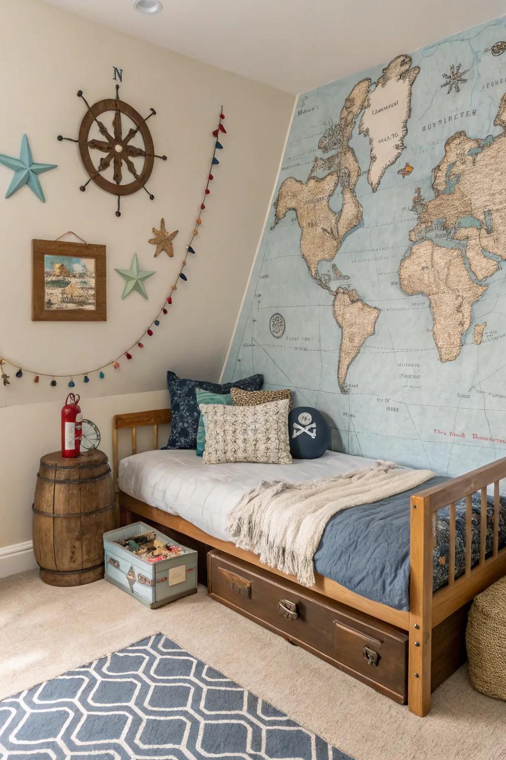 Ignite the spirit of exploration in young minds with an adventure-themed daybed setup.