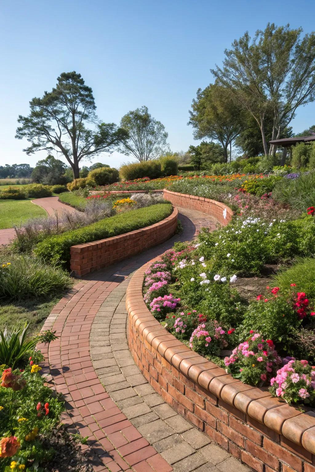 Curved brick borders infuse gardens with elegance and a sense of flow.