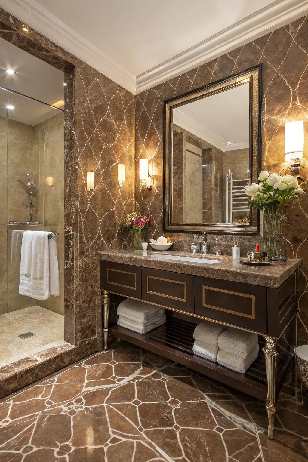 Enhance your bathroom's appeal with a lavish marble appearance.