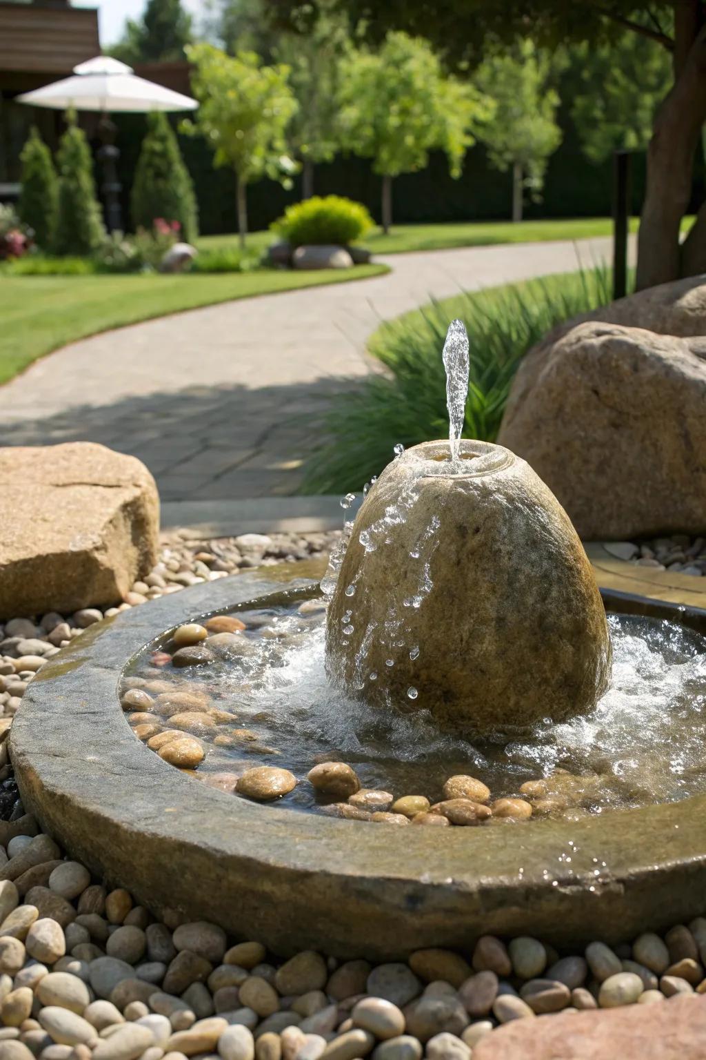This natural stone fountain introduces both grandeur and country appeal to any garden setting.