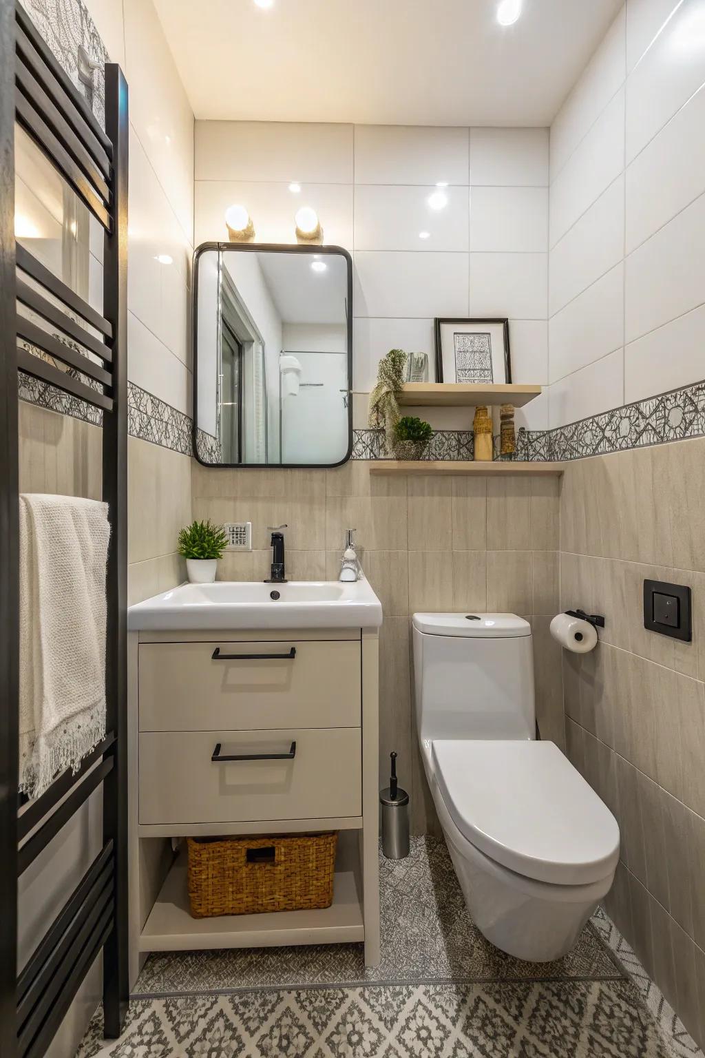 A small bathroom showcases a compact vanity and toilet to maximize spatial efficiency.