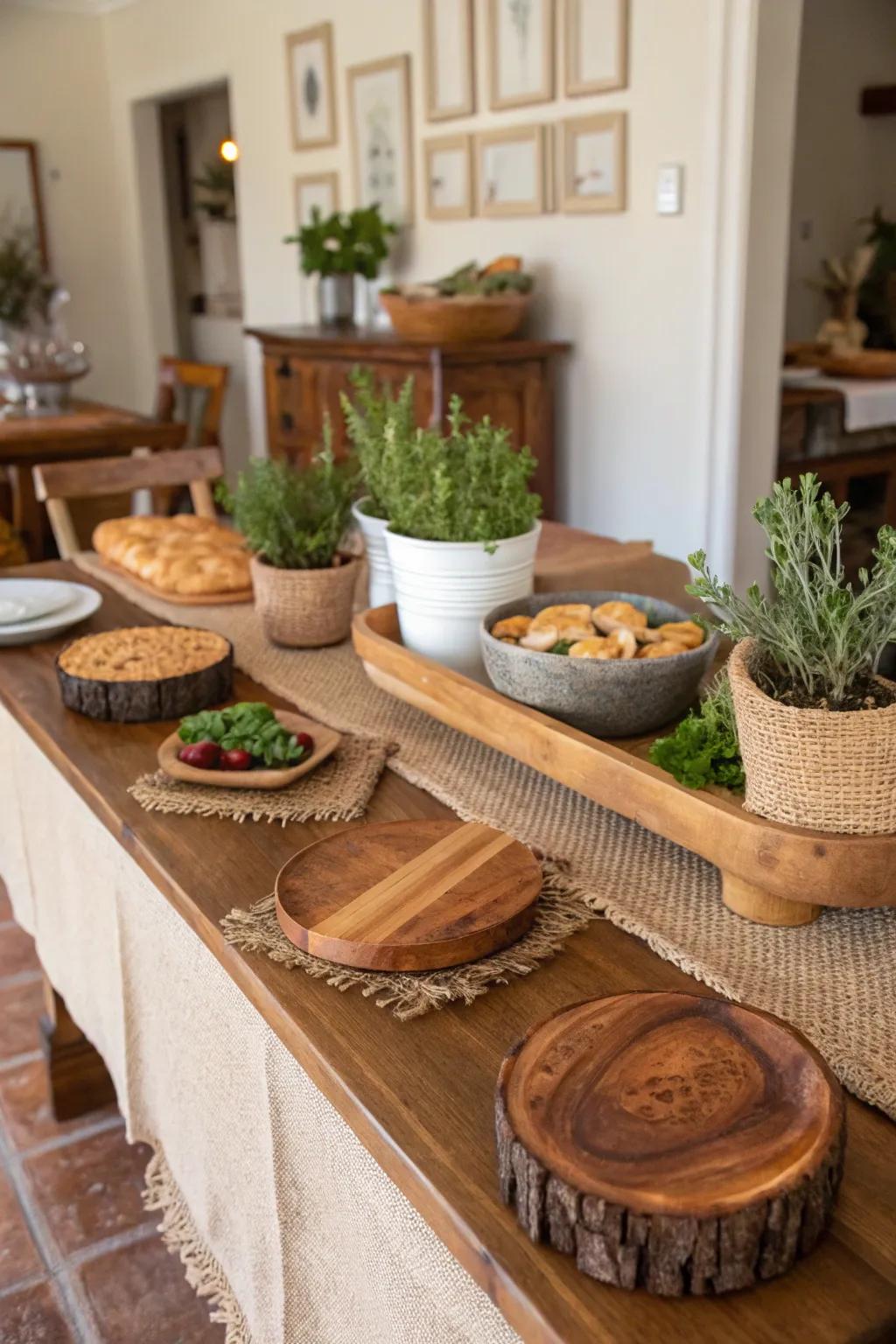 A rustic buffet table that infuses warmth and appeal into your home entertaining.