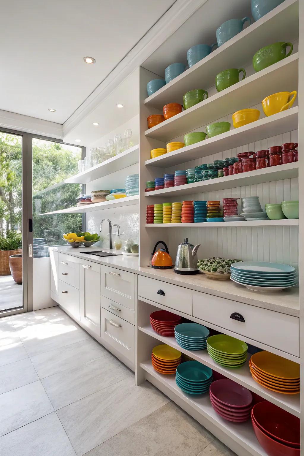 A modern butler's pantry with open shelving for easy access to essentials.