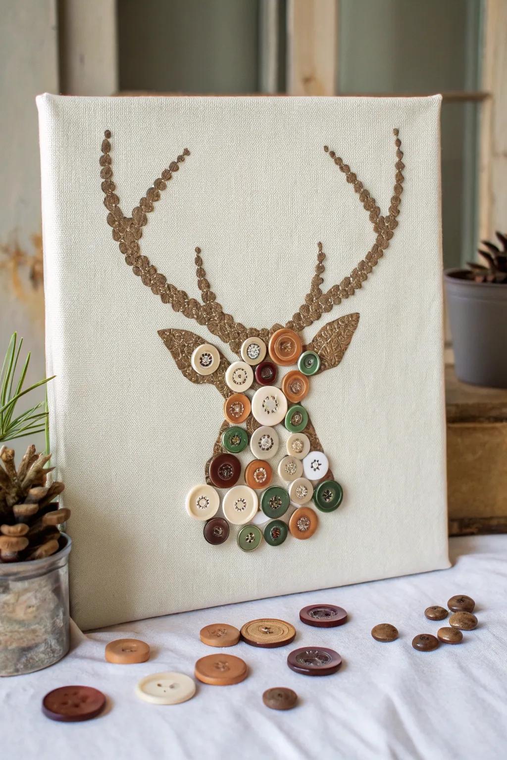 Elegant crafting: Turn buttons into a charming deer portrait that enhances any room.