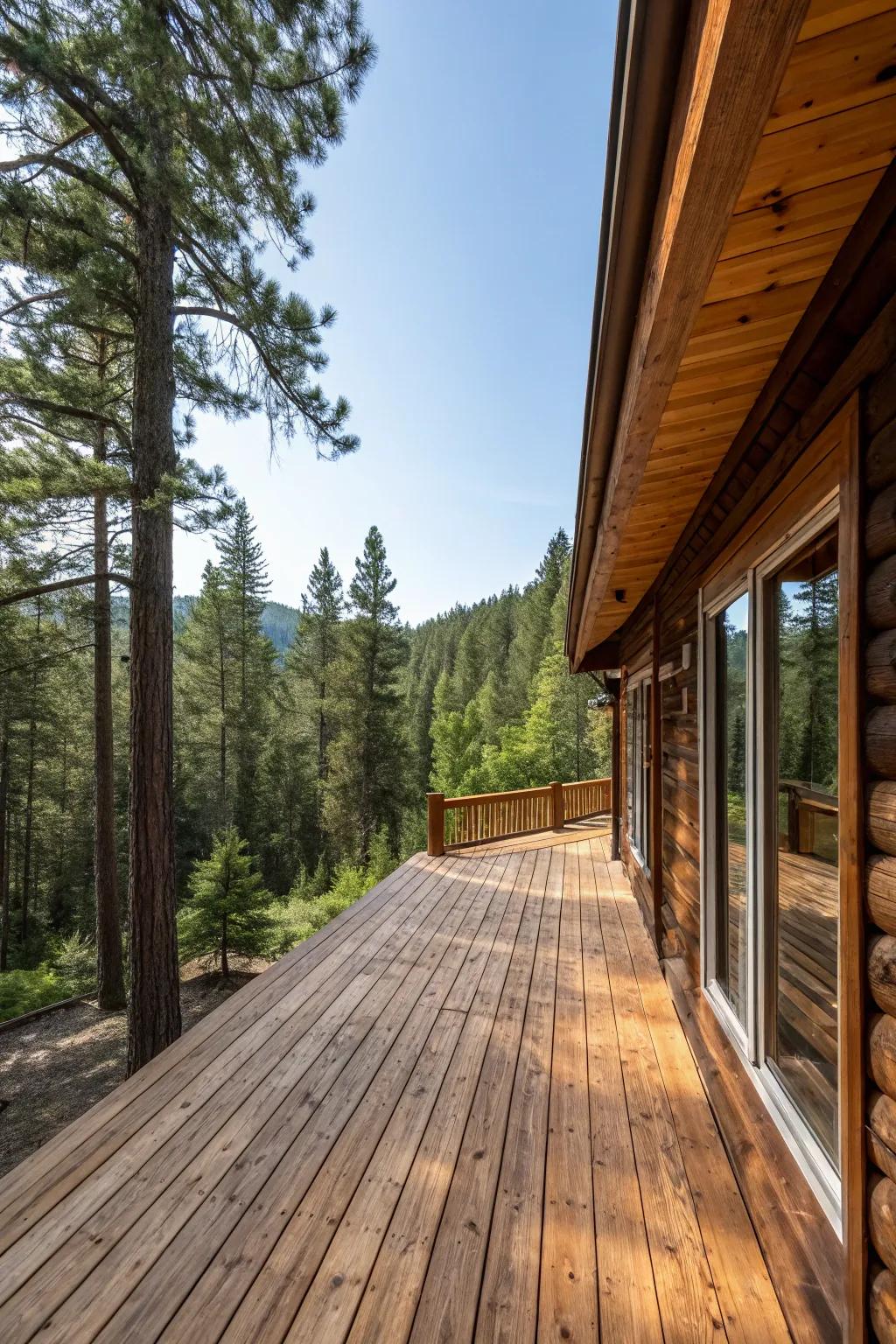 A seamless combination of nature and artistry with a <strong><em>deck</em></strong> crafted from upcycled lumber.” loading=”lazy” class=”pimg”>
	</picture><figcaption>A seamless combination of nature and artistry with a <strong><em>deck</em></strong> crafted from upcycled lumber.</figcaption></figure>
<p>Blend your <strong><em>deck</em></strong> seamlessly with the surrounding nature by opting for materials like upcycled lumber and stone. This looks incredible and gives off that enchanting ‘woodland hideaway’ sensation.</p>
<h3>A few suggestions:</h3>
<ul class=