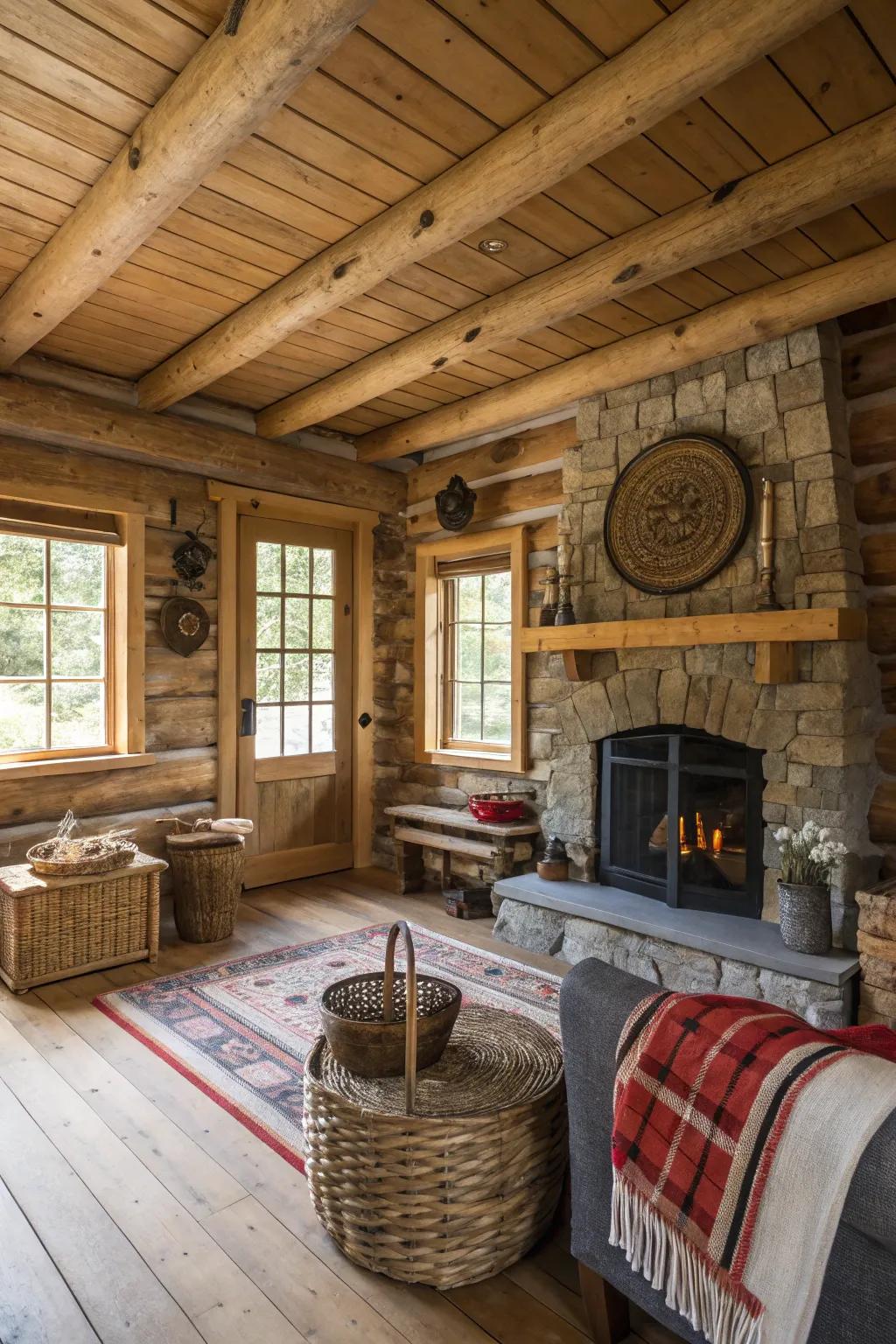 Timber interiors evoke an earthy charm in cabin spaces.
