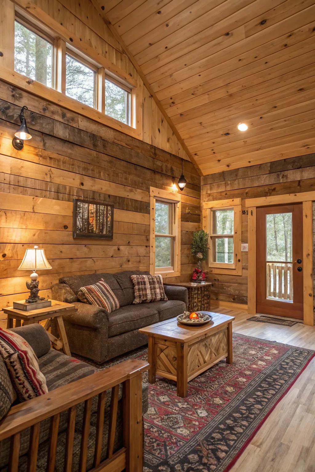 Countryside revitalized timber boards constructing warmth within a cabin.