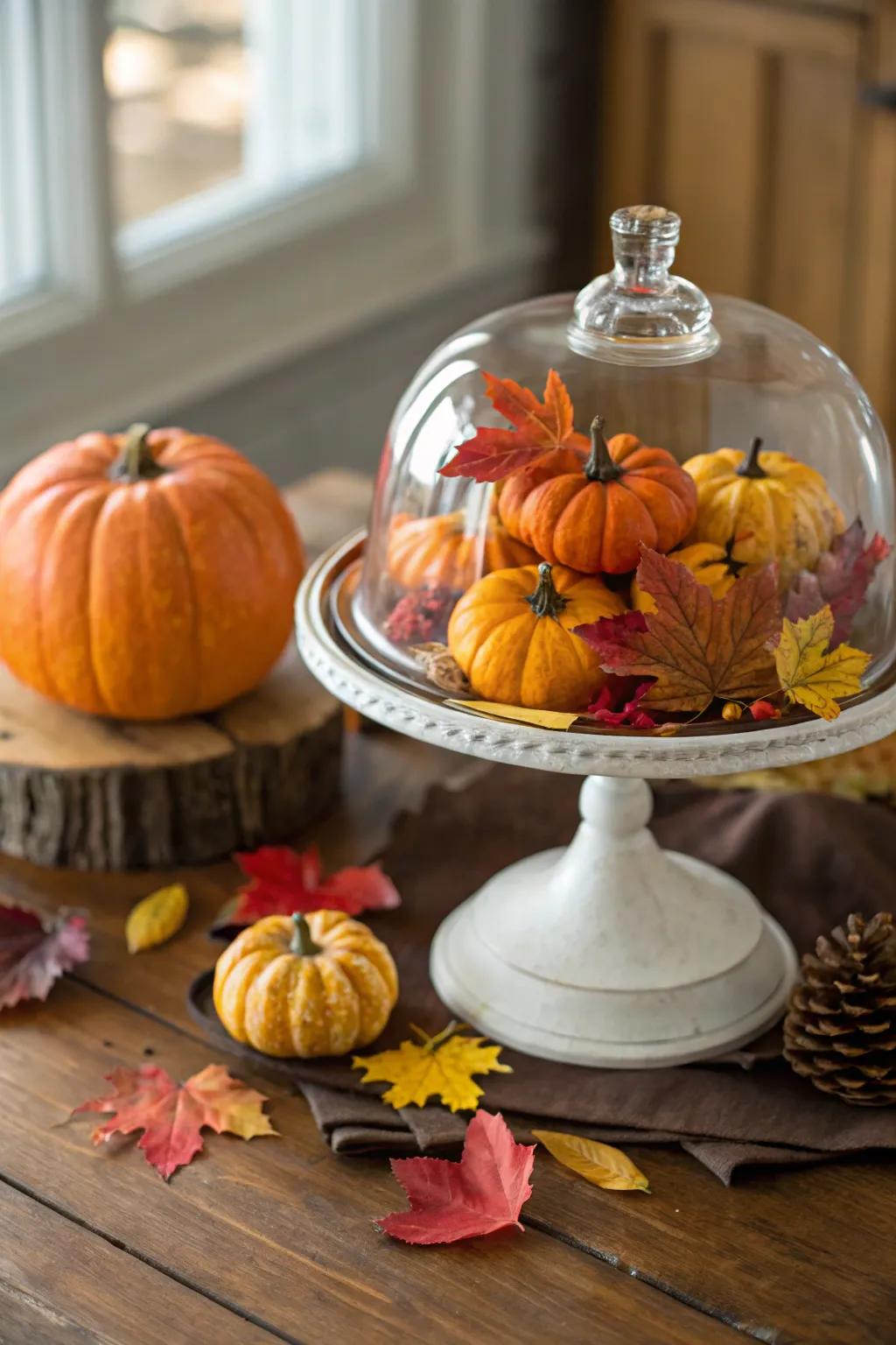 Capture the soul of autumn with this cake dome display.