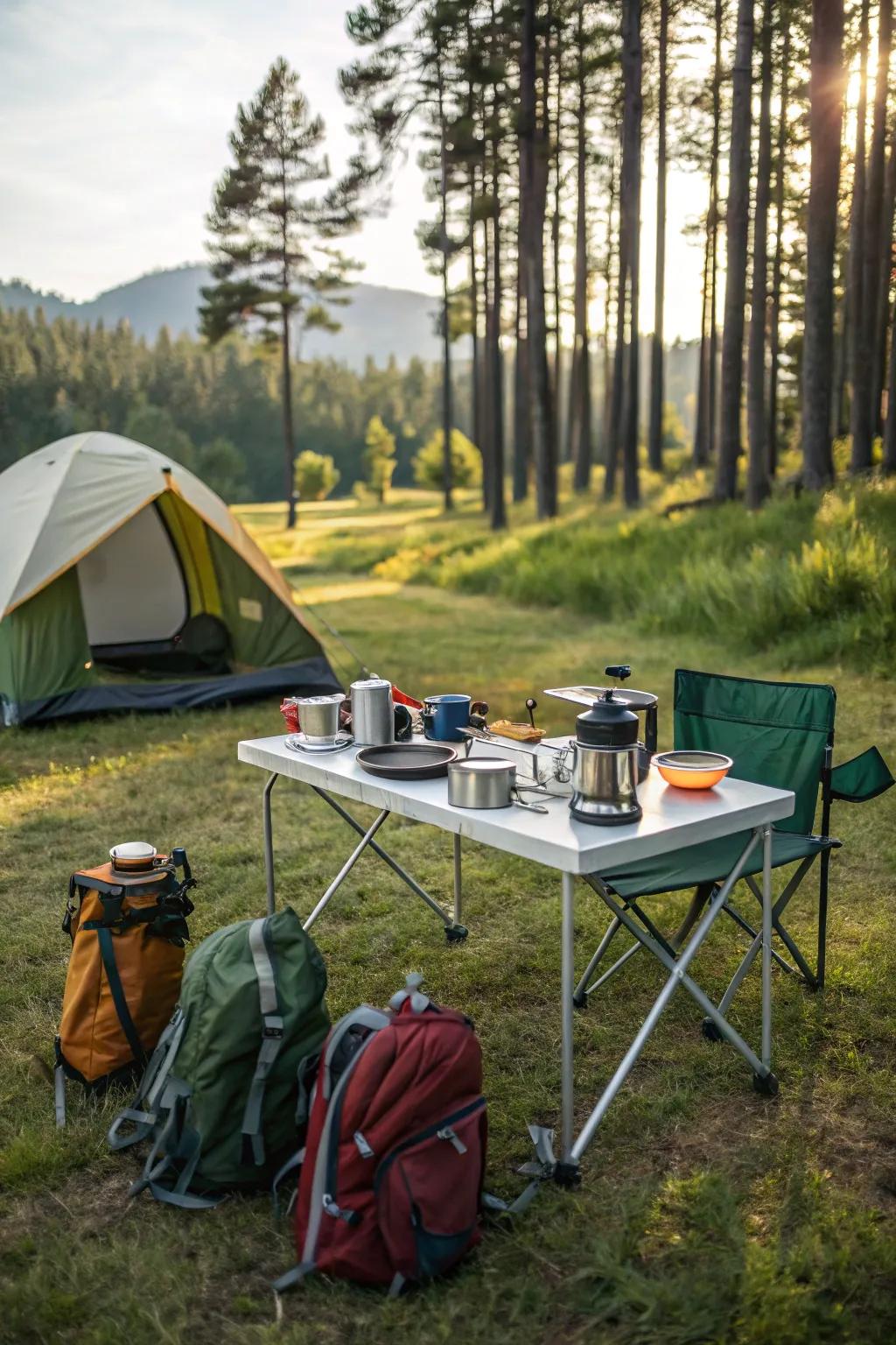 A foldable table awaiting outdoor culinary adventures.
