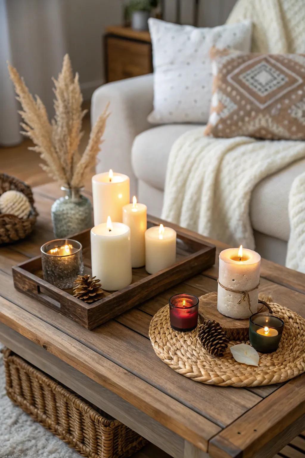 Altering candle heights introduces greater depth to your decorating.