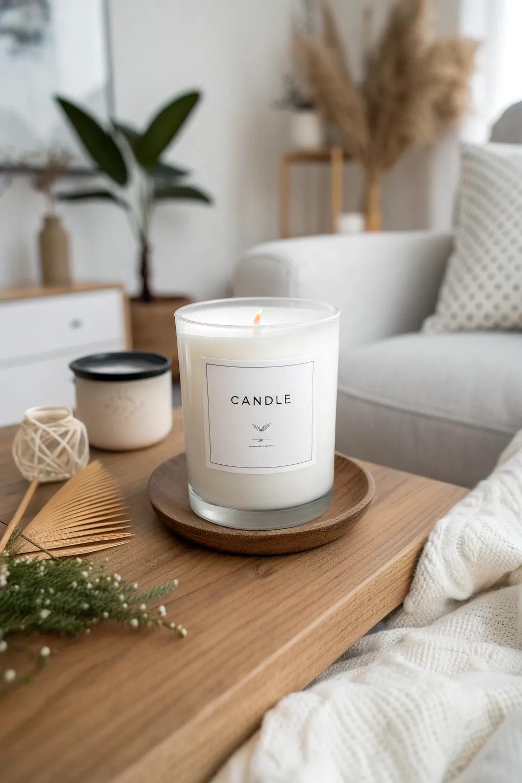 Minimalist candle labels radiating elegance in simplicity.
