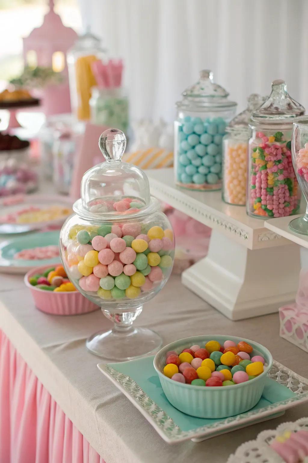 A candy table in pastel shades, showcasing perfect color harmony