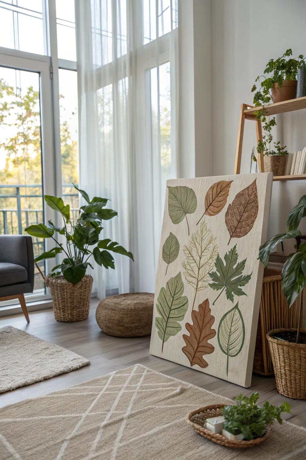 Foliage prints displayed in a modern living space