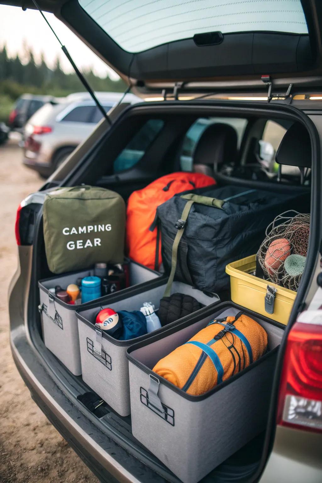 Maintain organized and accessible camping supplies using labeled containers.