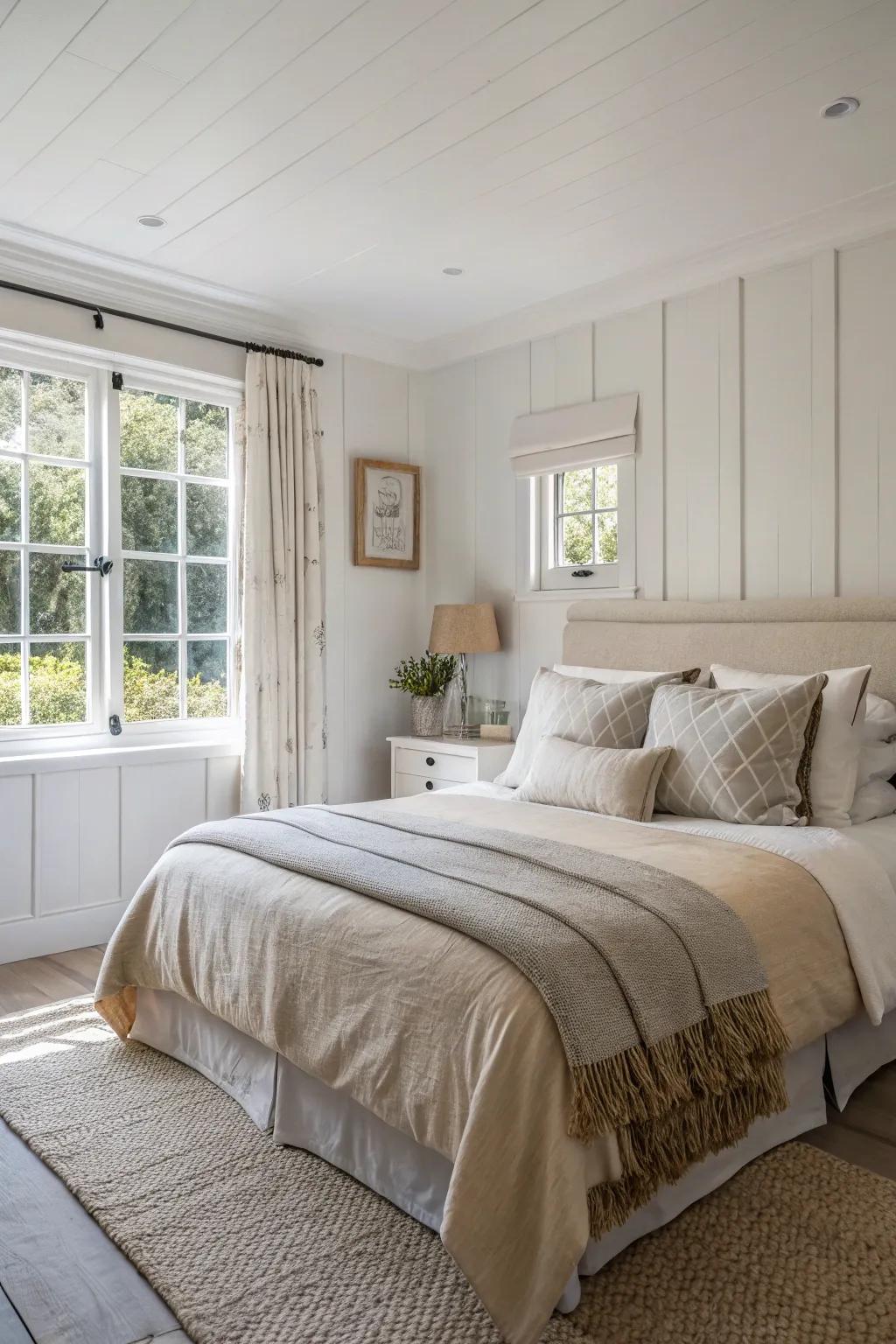 Neutral shades make a chill bedroom vibe.