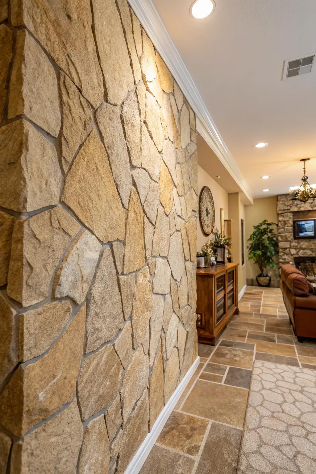 Stone and rock surfaces cultivate an authentic cave setting.