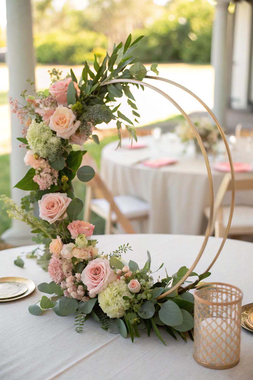 Refined floral wreath centerpiece adorned with soft-colored blossoms.