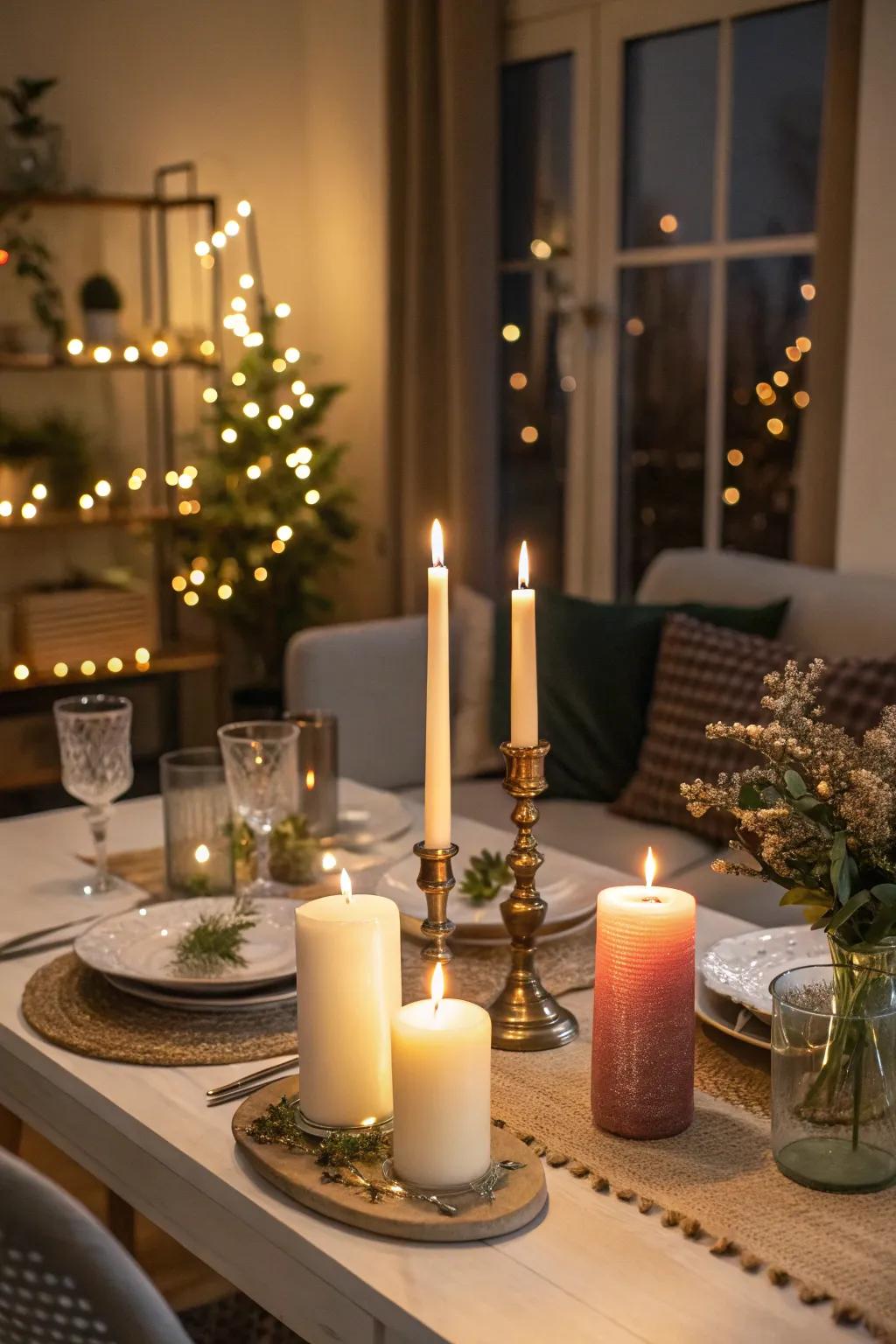 Candles craft a snug and appealing atmosphere, no flowers required.