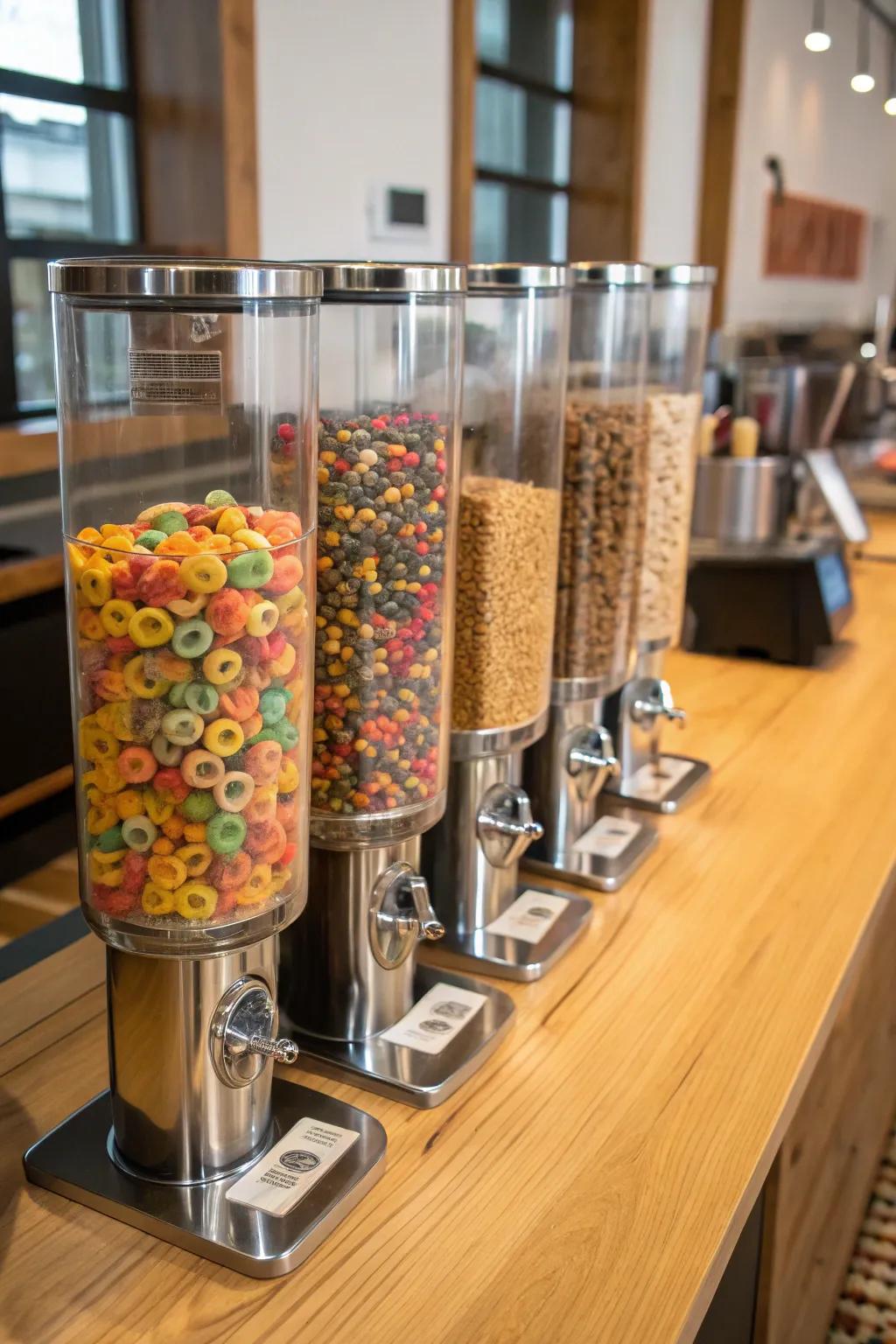 See-through dispensers for a clean and tidy cereal area.
