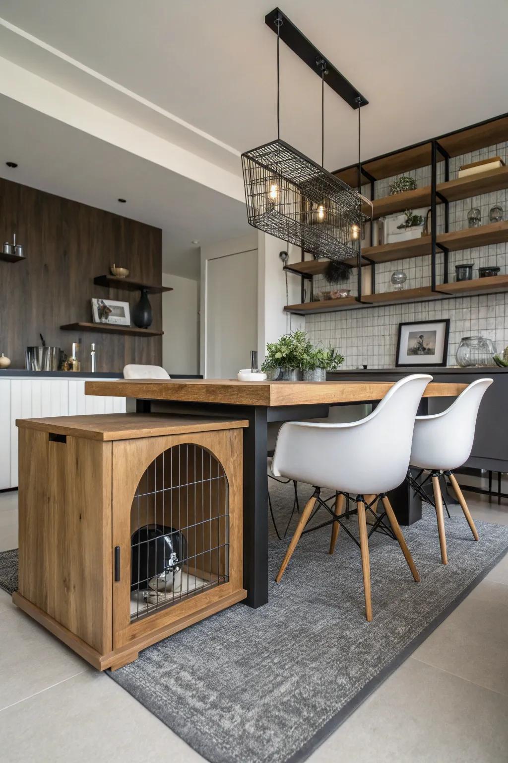 Make use of the space beneath the table for your dog's restful haven.