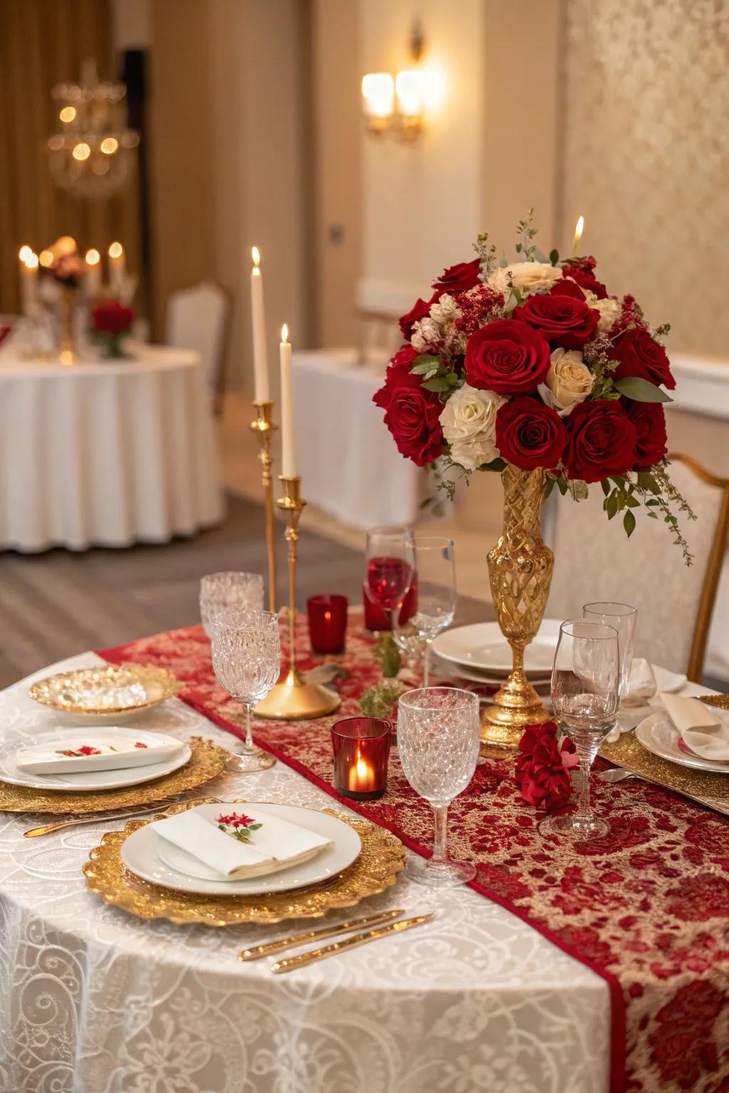 An exquisite table arrangement featuring traditional Chinese color highlights.