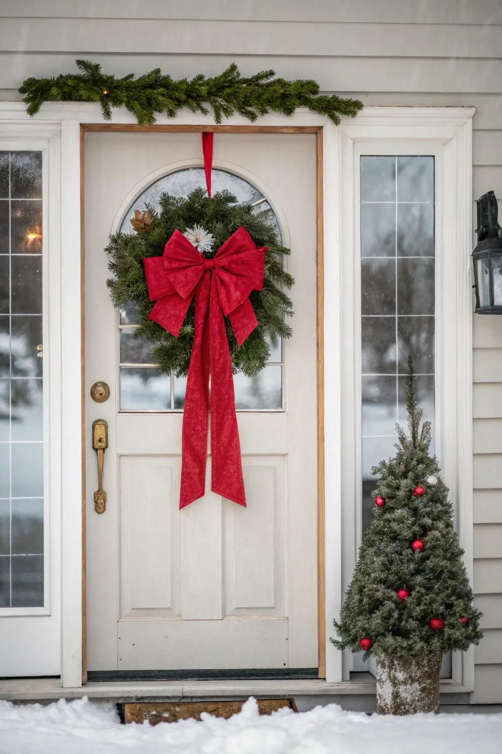 A classic red bow introduces a timeless element to your festive trimmings.
