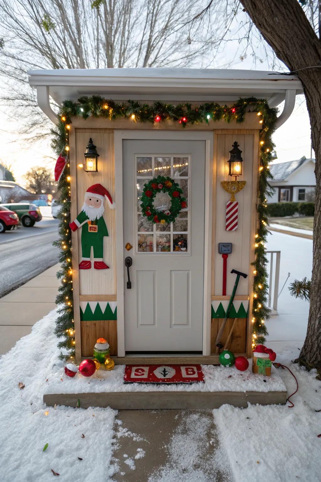 Turn your entrance into a lively Father Christmas's workshop.