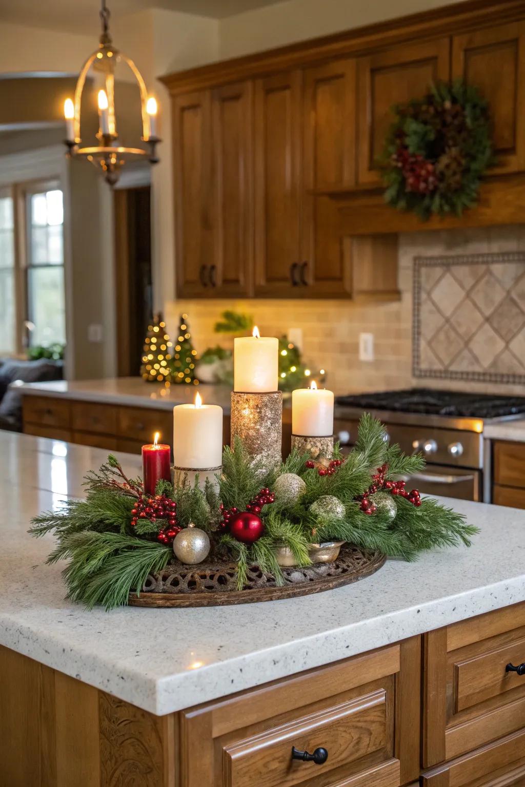 A joyful display infuses the kitchen counter with a sense of warmth.