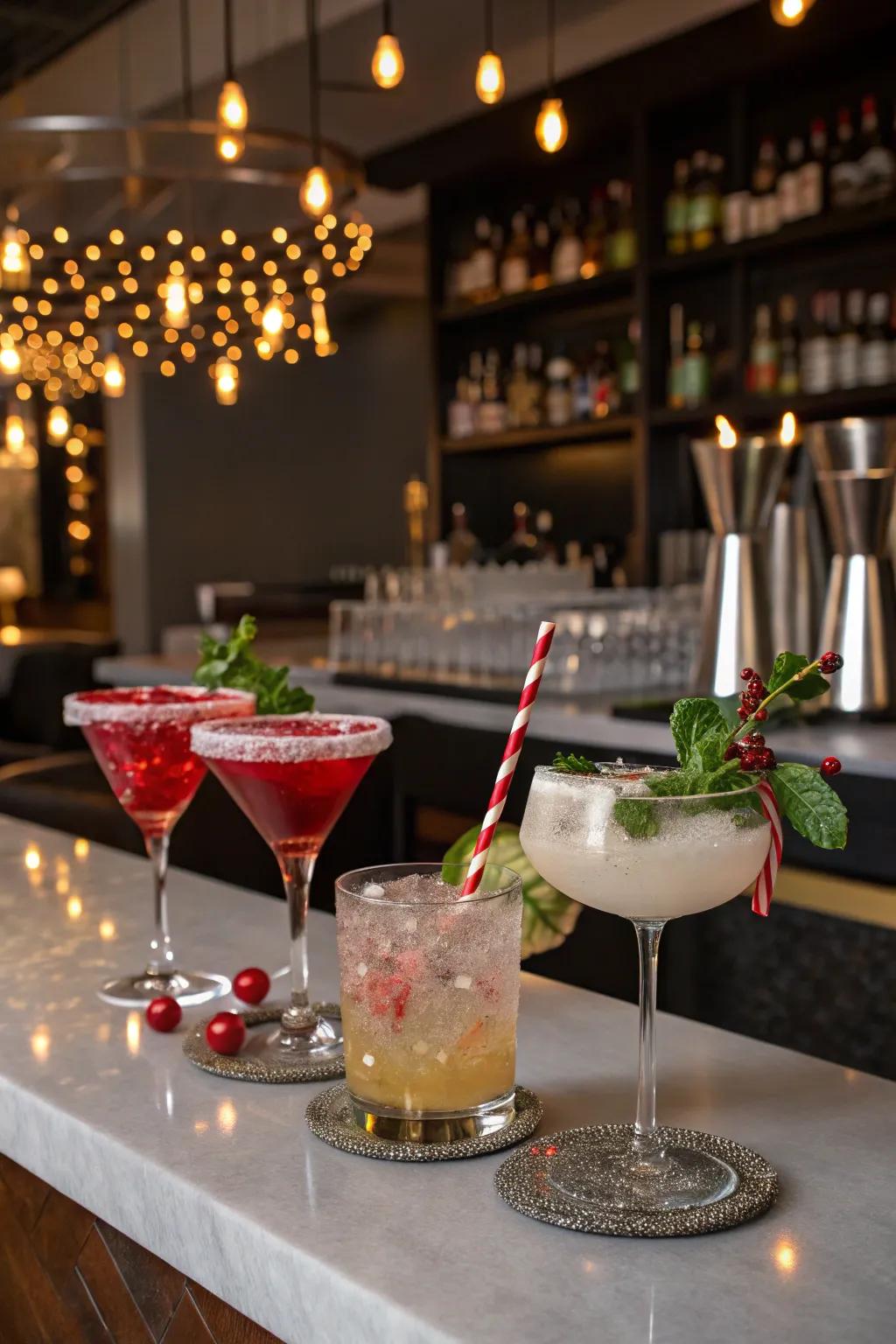 Design a personalized cocktail corner that will dazzle your guests with festive drinks.