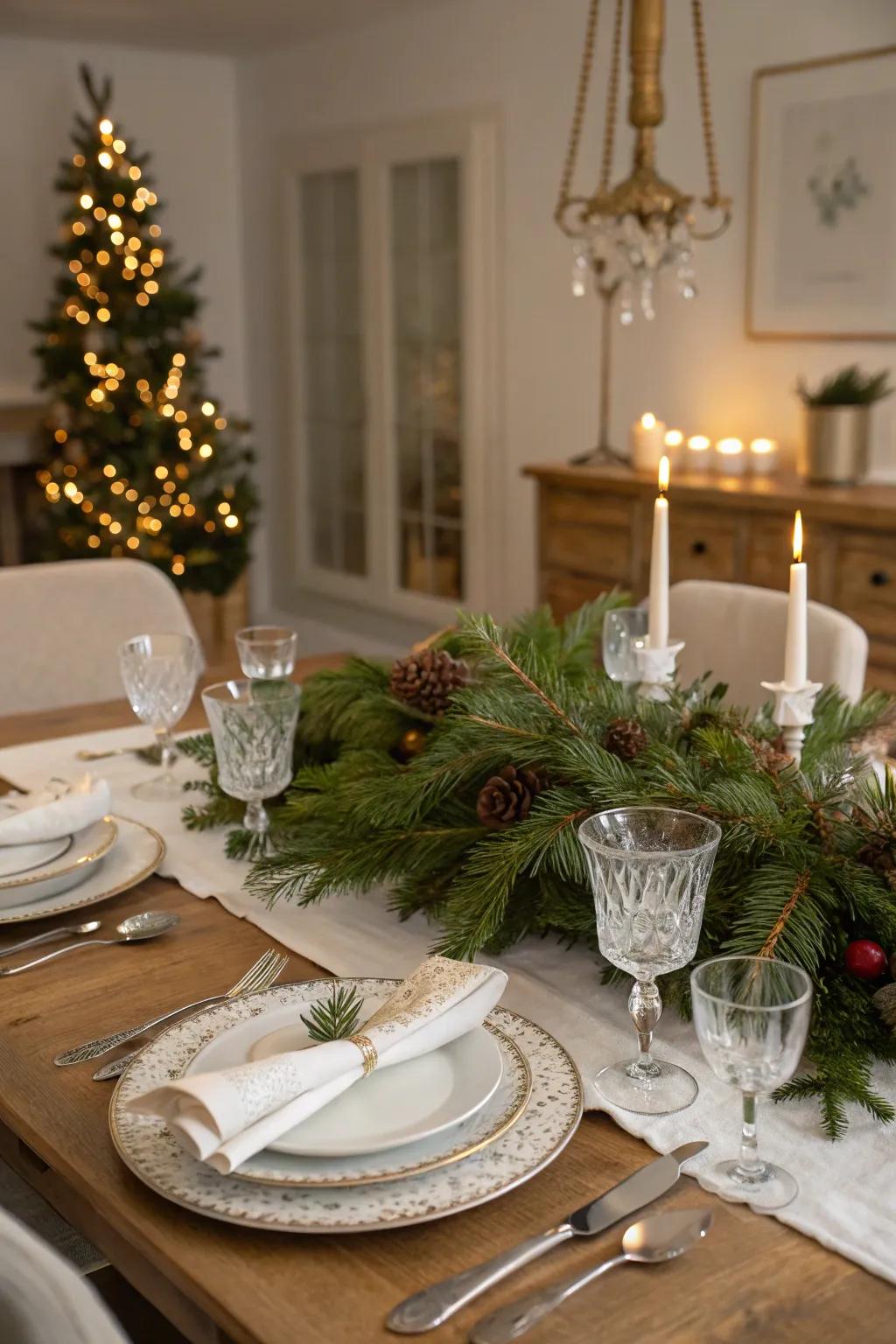 Fir branches are at the core of any festive table arrangement.