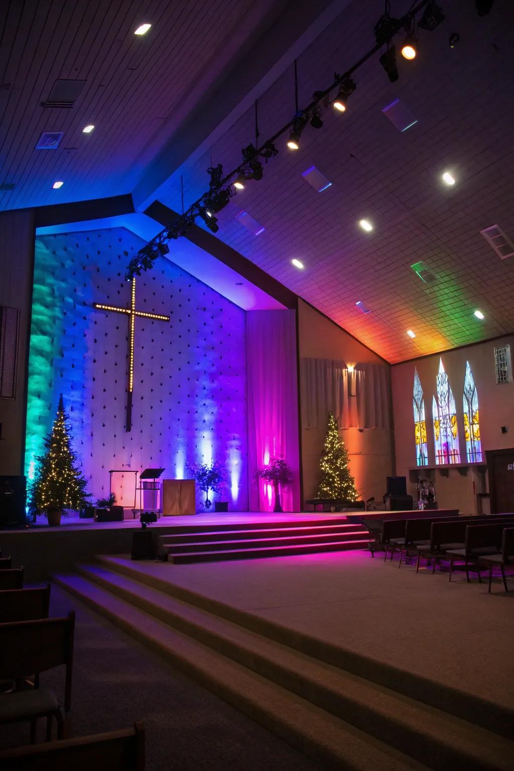 LED lights can effortlessly alter the mood of your church stage.