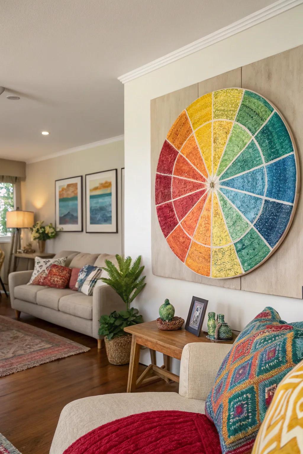 Inject a vibrant hue with abstract circular artwork.