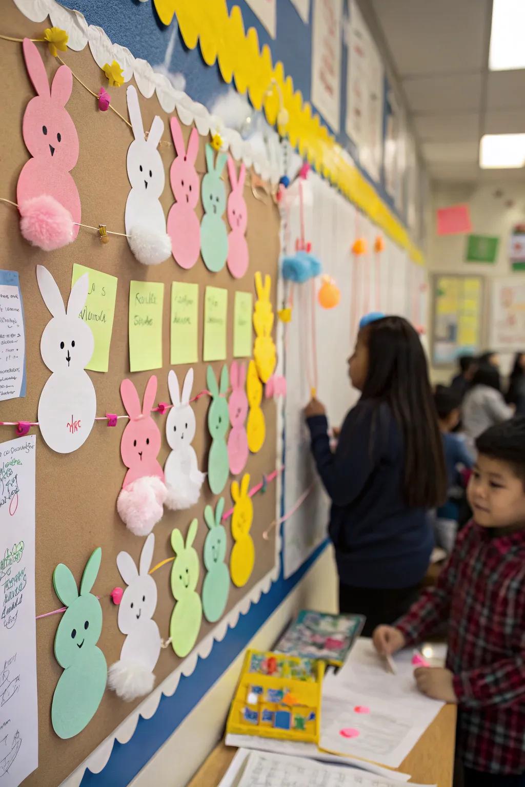 A delightful bunny-themed bulletin board ideal for Easter festivities.